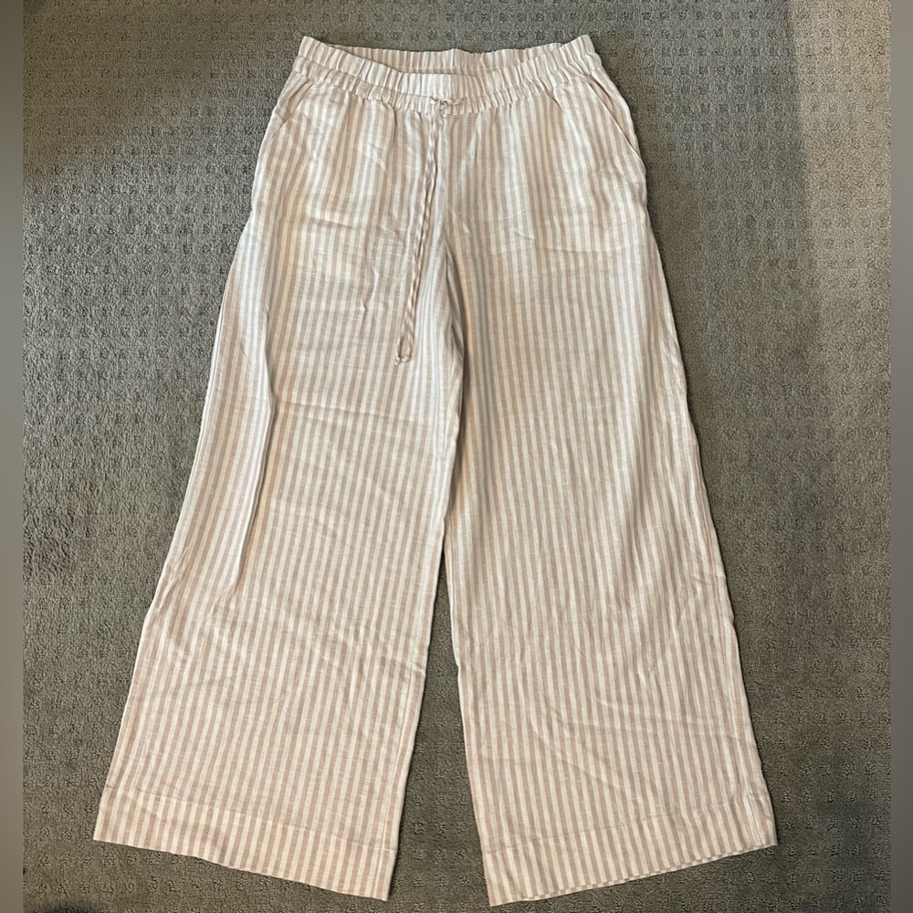 Elegant Cream Striped Wide Leg Pants